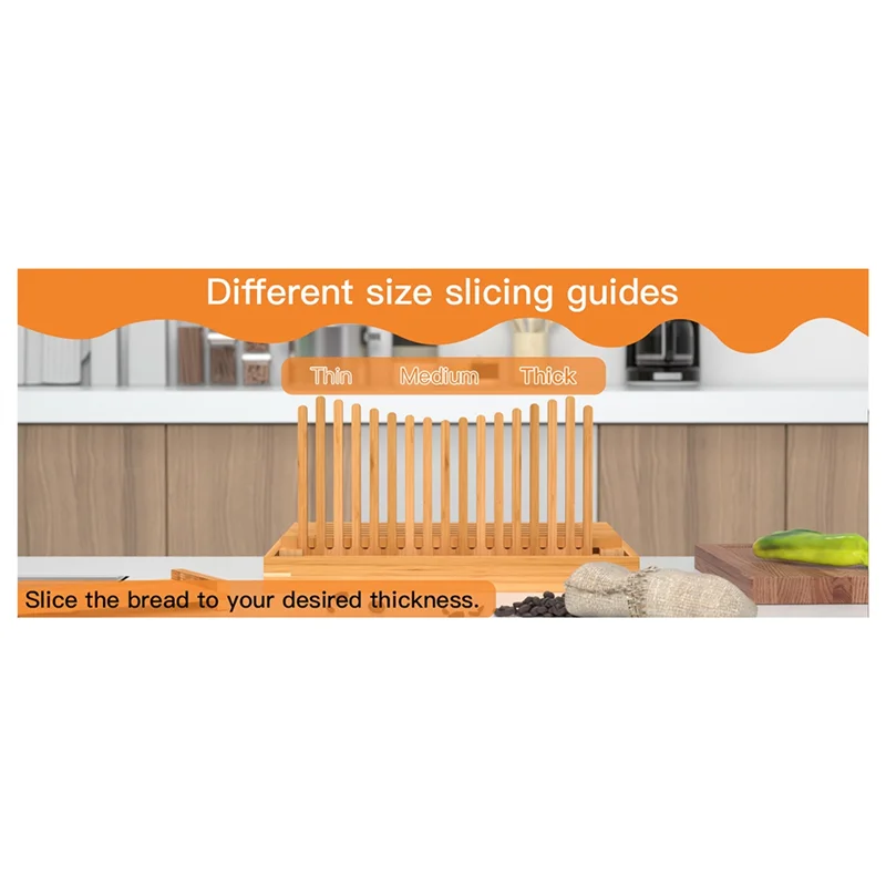 

J1UL1N Bamboo Wood Bread Slicer For Homemade Bread Toast Cutting Board, Adjustable Thickness Breadmaker For Loaf Cakes