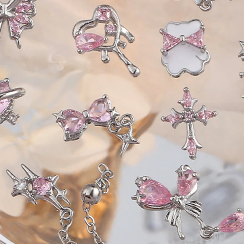 1Pc DIY Nail Art Decoration 3D Butterfly Chain Nail Art Charm Crystal Love Bow Nail Drill For Manicure Design Accessory