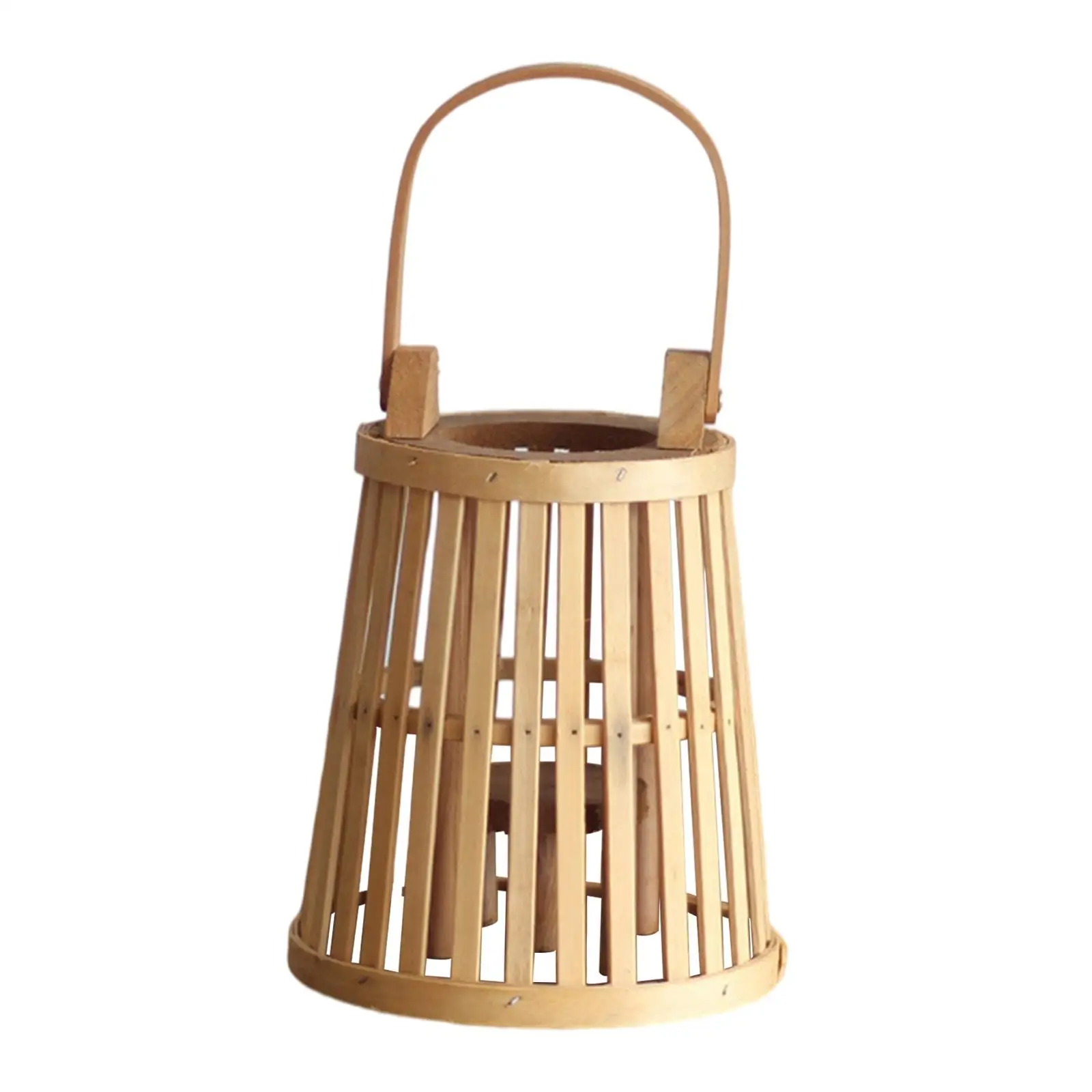 Bamboo Rattan Lantern Hanging with Handle Desktop Decoration Ornament Lamp 1 Piece for Outdoor Hotel Pathway Tea Light Party
