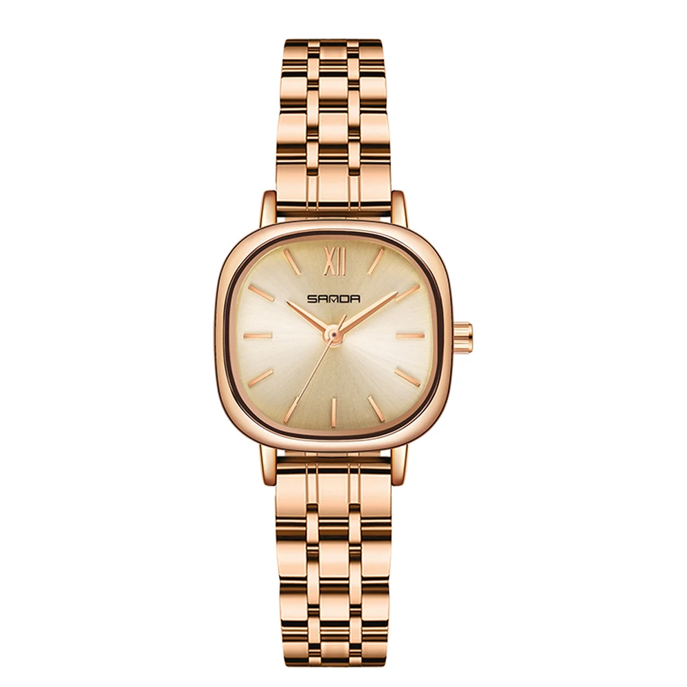 Fashion Sanda Top Brand Women\'s Luxury Rose Gold Dial Quartz Ladies Dress Original Clock Best Steel Leather And Mesh Gifts Watch