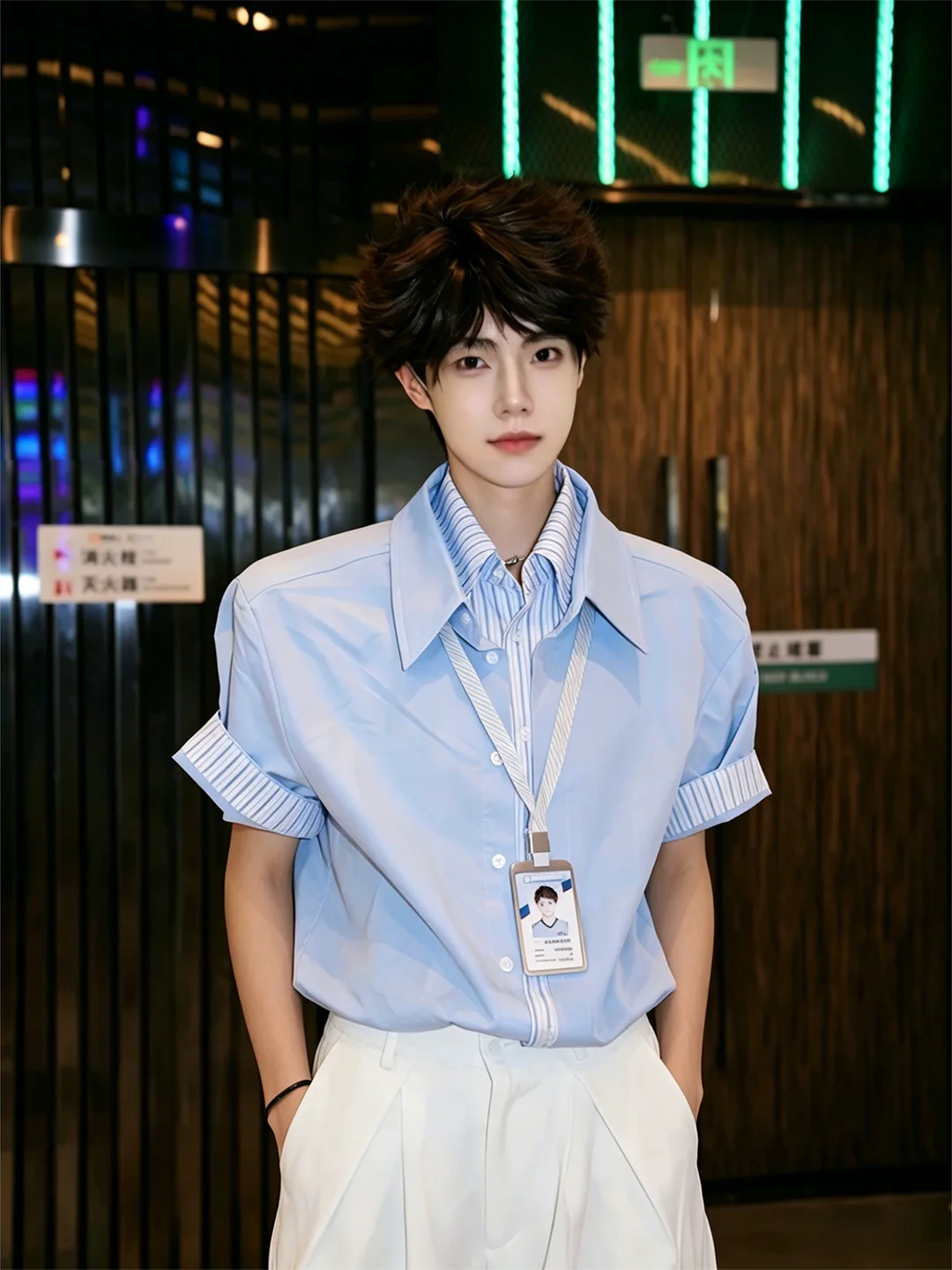 

Light Blue Double Layer Short Sleeve Shirt Men's Summer Cleanfit Old Money Style Casual Loose Fit Breathable Polyester Fiber