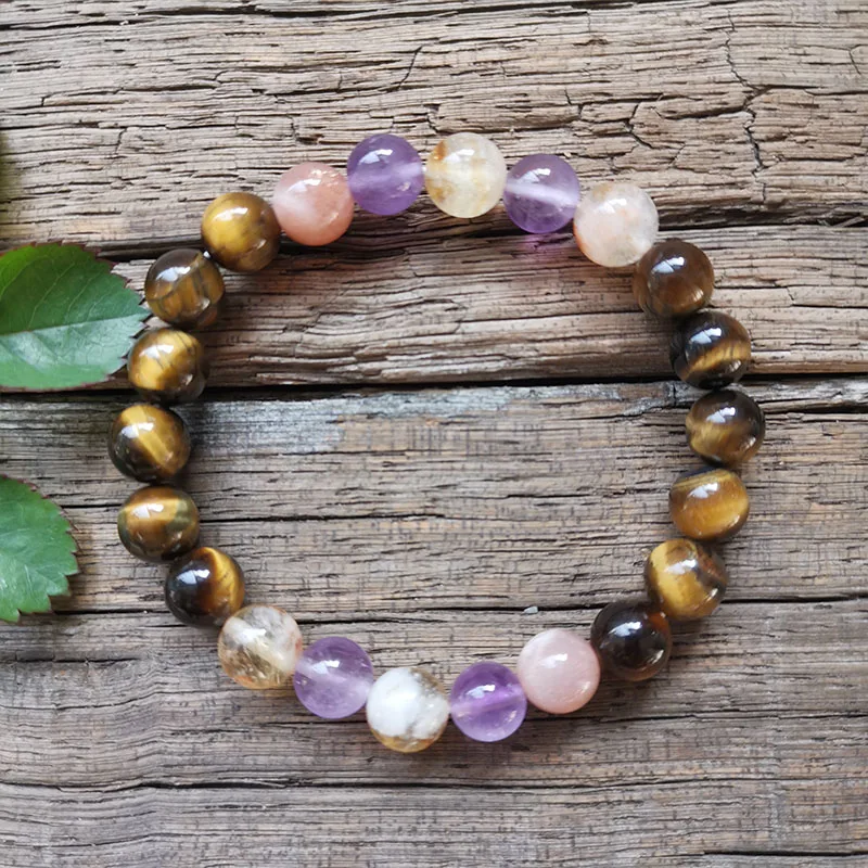 8mm Natural SunStone Amethyst Citrine Beads,Tigers Eye Pendant,Prayer Bracelet,Protection Necklace,Mantra Mala,Meditation Beads