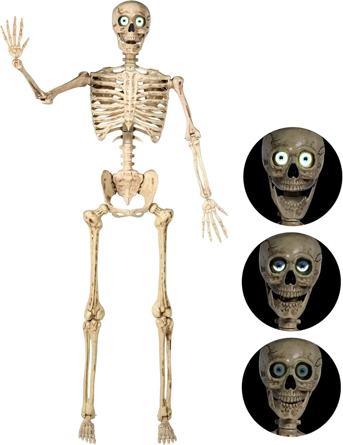 Life Size 6.9FT Halloween Posable Skeleton, Full Body Bones with Movable Joints, Voice Sensing Blinking Eyes & Moving Jaw