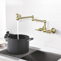 Brushed Gold Pot Filler Tap Black Foldable Kitchen Faucet Hot & Cold Nickel Sink Tap Rotate Folding Spout Wall Mounted Brass