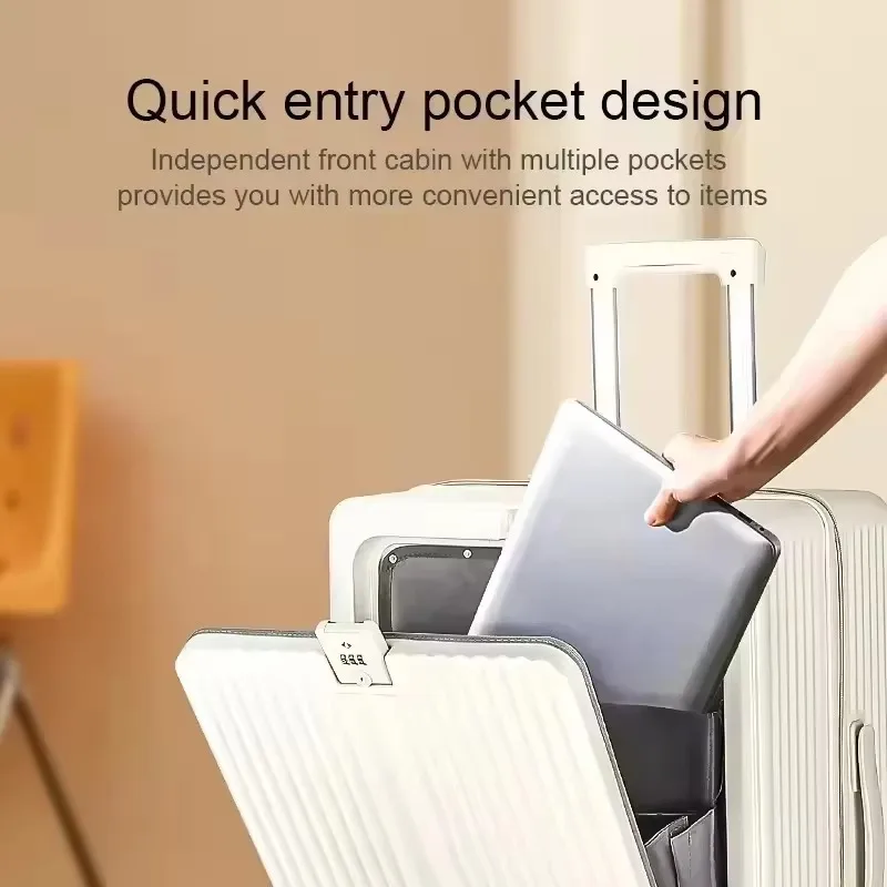 20/22/24/26 ''حقيبة فتح أمامية للسفر المتداول الأمتعة سبائك الألومنيوم عربة الكمبيوتر مع عجلة دوارة USB شحن المكونات