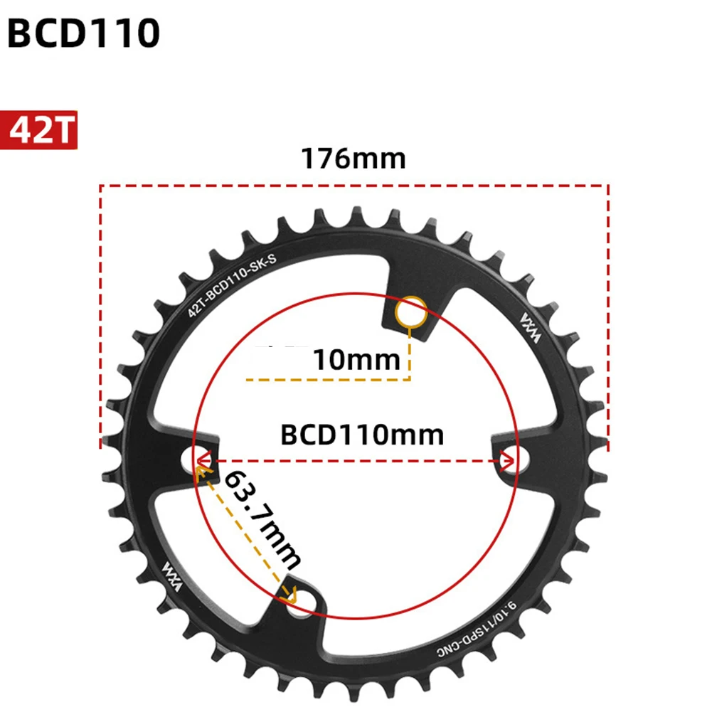 Rueda de cadena única para bicicleta de carretera con tecnología de dientes anchos y estrechos 110BCD y diseño de cuatro pernos disponibles en varios tamaños