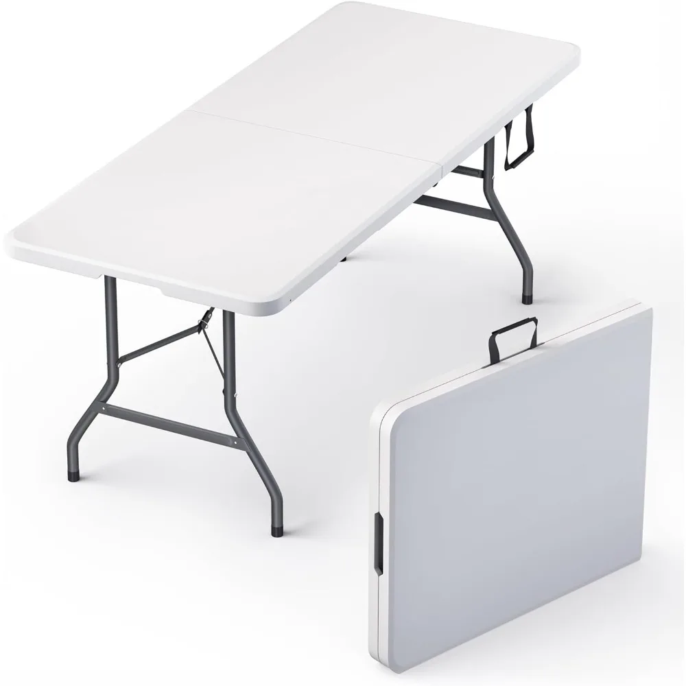 6-Foot Foldable Table with Handle and Steel Legs - Ideal for Parties, Dining, Outdoors, and More