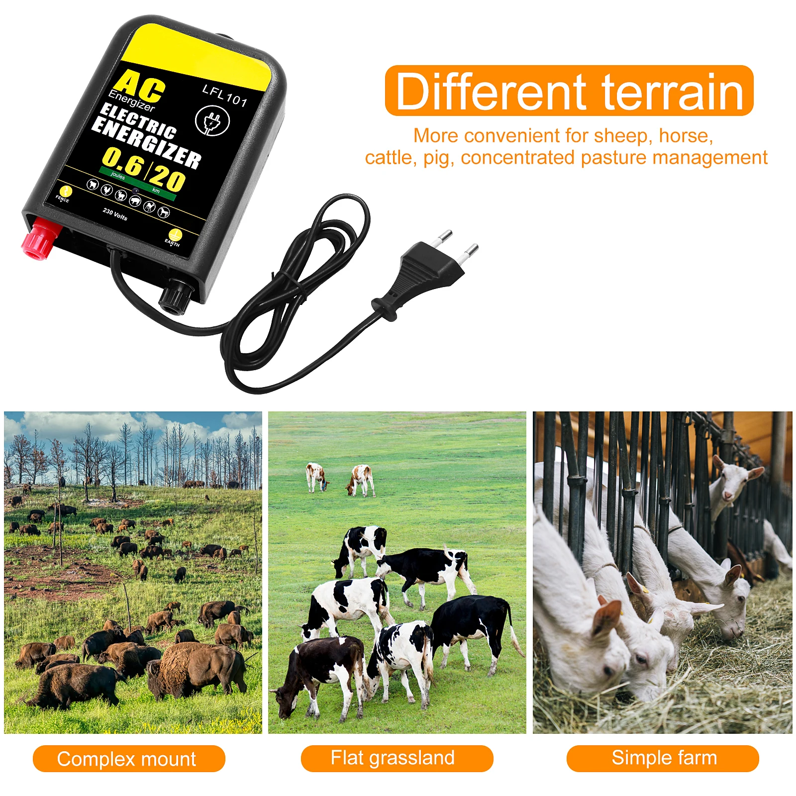 20Km รั้วไฟฟ้า Energizer ปศุสัตว์แรงดันไฟฟ้าสูง Pulse Controller กันน้ำฟาร์มสัตว์ปีกสัตว์รั้วไฟฟ้า