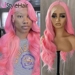 Peruka Front różowa koronka UStyleHair dla kobiet z długimi falami ciała syntetyczna koronka peruki naturalną linią włosów codziennego użytku Cosplay Drag Queen Hair