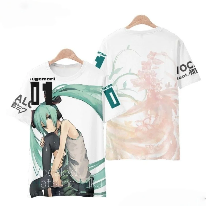 

Горячая лето 2026 года, белая футболка с 3d узором Hatsune Miku, большая модная повседневная быстросохнущая футболка для взрослых и детей