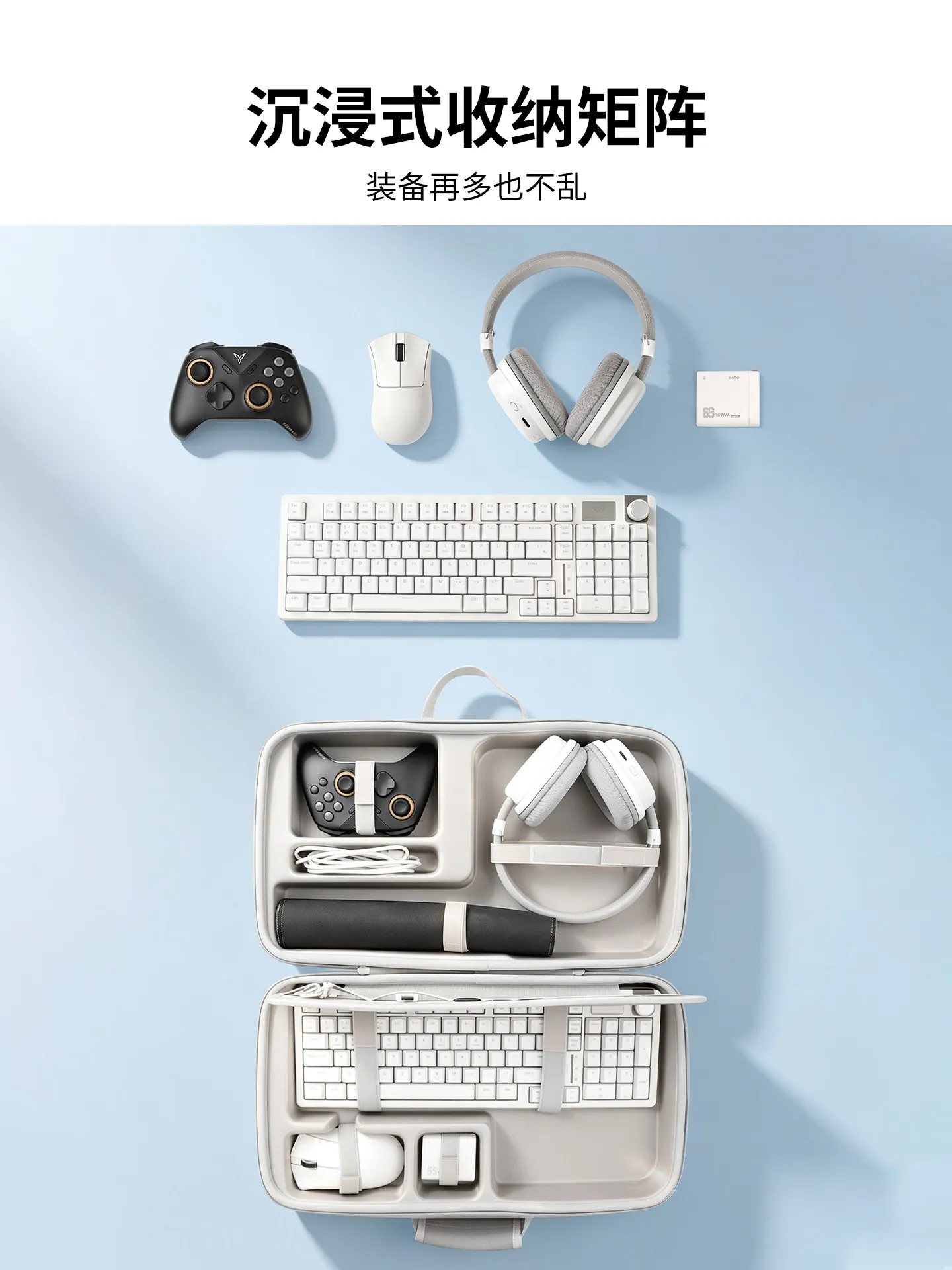 Custom XFJI Esports Gear Storage Case,Keyboard+Mouse+Headset+Controller 6-Zone Bag,Portable Custom Mechanical Keyboard Organizer
