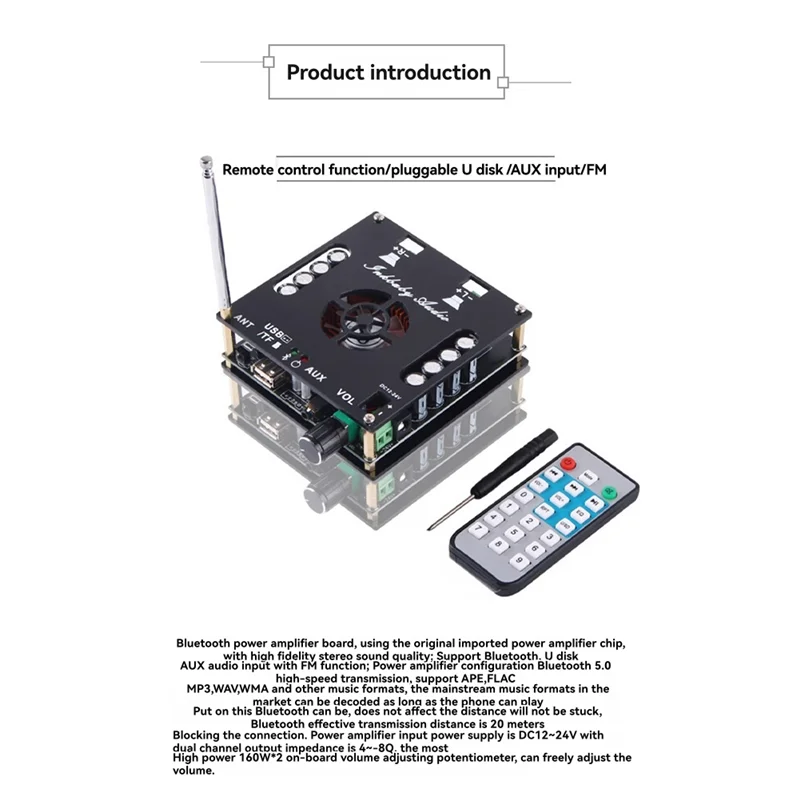

3CGRO-320W DA7498E Power Amplifier Board AUX Audio Input Withfm Function Dual Channel 2X160w Audio Amplifier