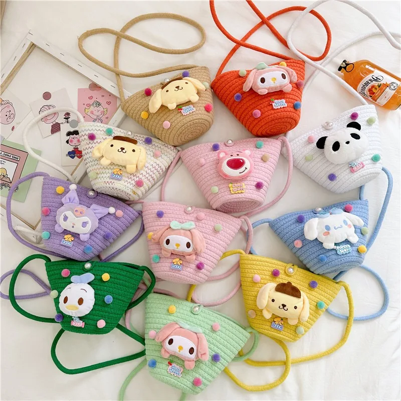 

Anime Sanrio Cute My Melody Cartoon Childrens Straw Wear Bag Girls Shoulder Bag Travel Portable Crossbody Bag Holiday Gift