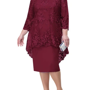 Fsmg vestido de noite feminino plus size, moda cor sólida em torno do pescoço cintura alta renda bordado conjunto de vestido fino de duas peças 8 principais vendas vestido feminino renda plus size - №6