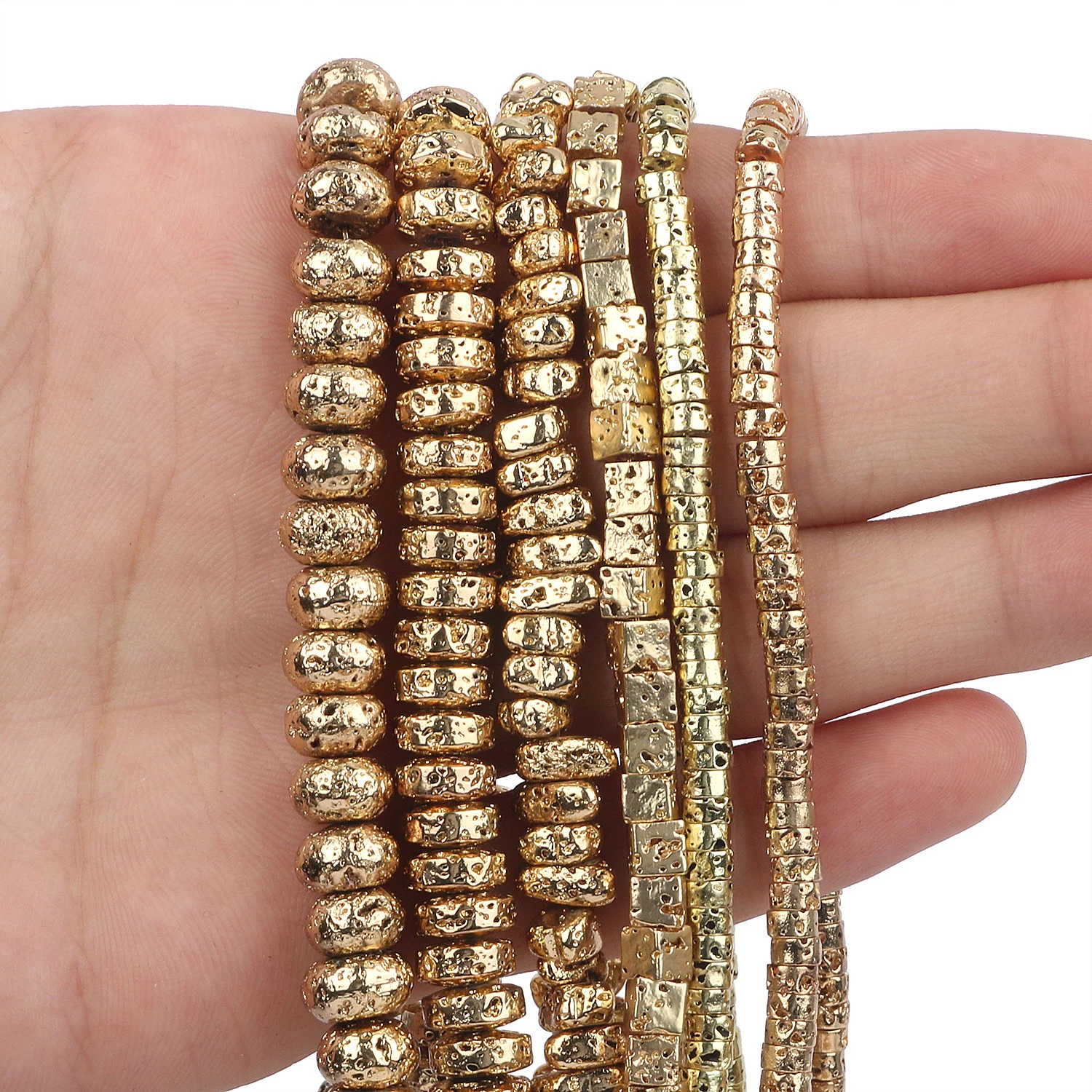 الحمم البركانية الطبيعية خزر عازل الذهب والفضة اللون البركاني الصخور الهيماتيت حجر فضفاض الخرز لصنع المجوهرات سوار DIY بها بنفسك اليدوية #2