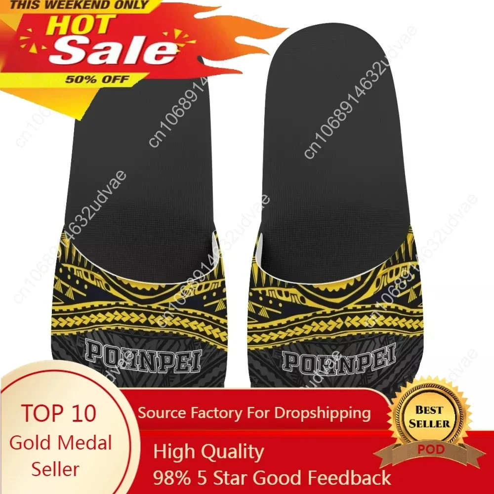 Pohnpei Polynesian Traditional Tribal Print House Slippers Casual Open Toe Beach Slippers For Men Plus Size Slide Slipper