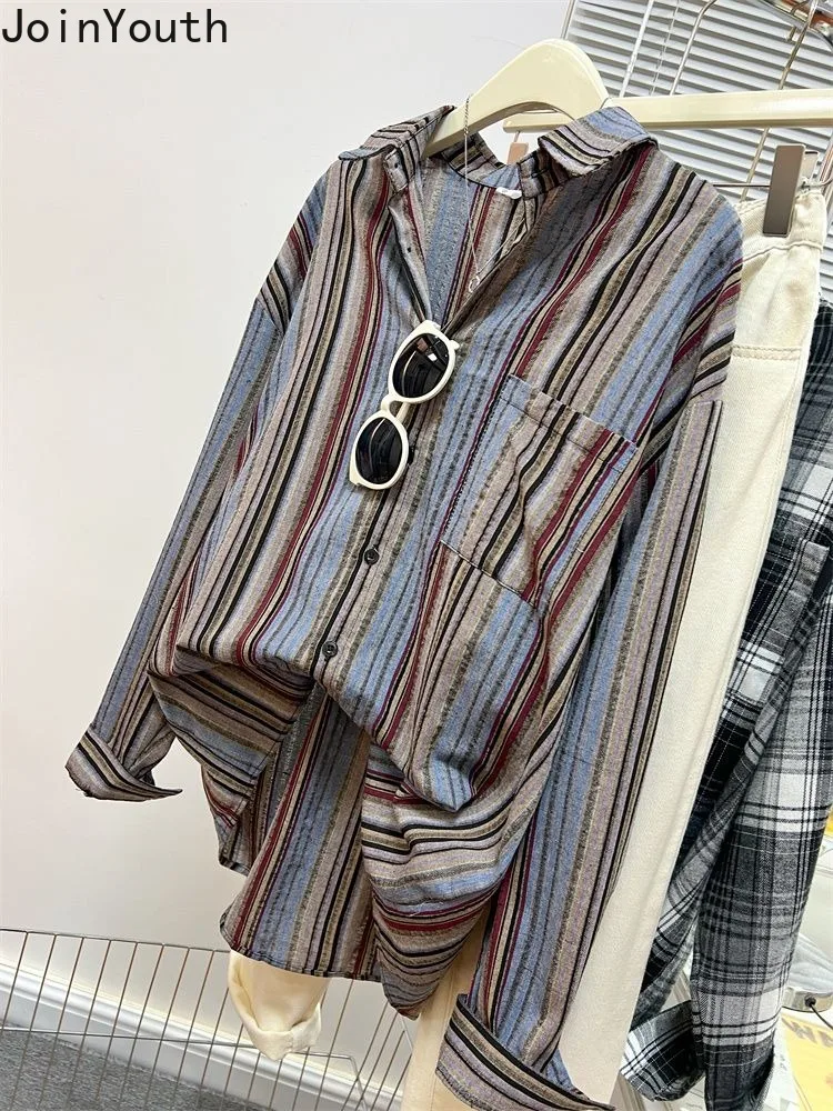 Oversized Blouses for Women 2024 Blusas Mujer De Moda Long Sleeve Vintage Japanese Tops Casual Fashion Striped Shirts Blouse