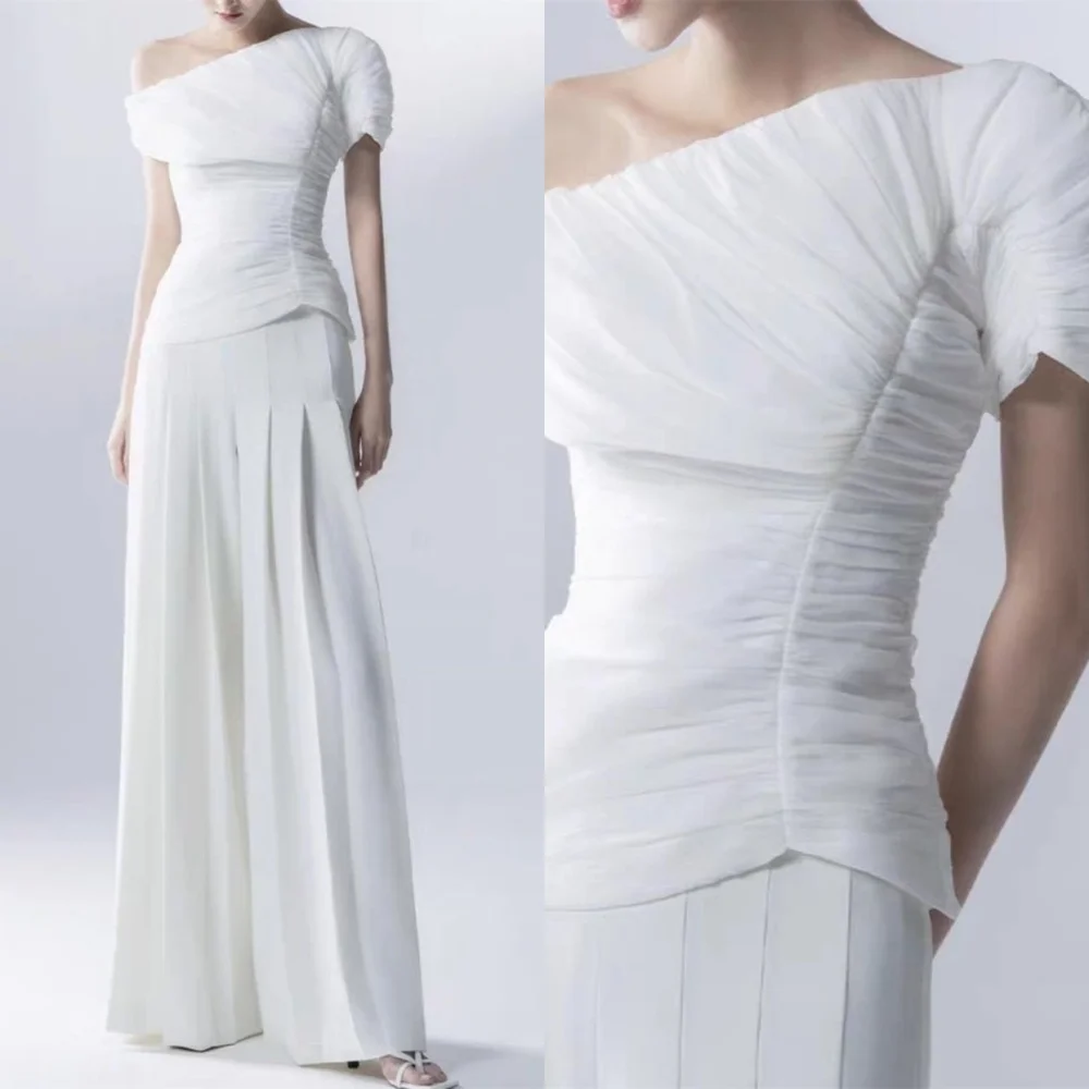Customized  Temperament White Jersey Evening Dress High Quality Off the Shoulder One Shoulder Sleeveless Bespoke Occasi image 3