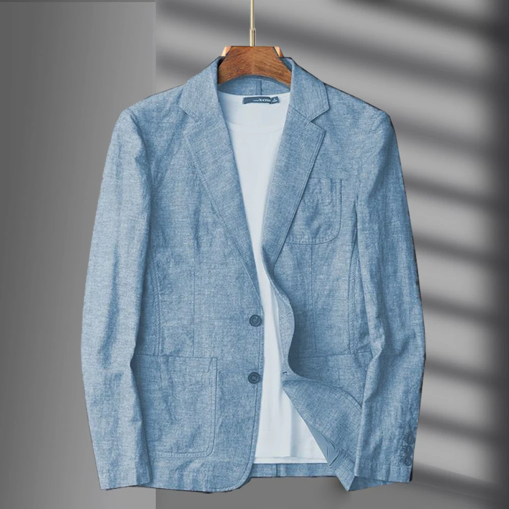 Blazer azul marino de lino para hombre, traje informal de verano, chaqueta individual negra, primavera y otoño, novedad de 2023