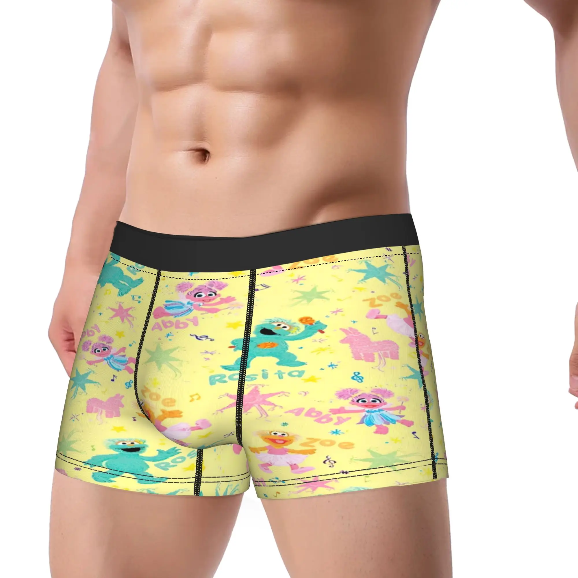 Sesames Streets Underwear  Breathable Underpants Print Boxer Brief For Men 3D Pouch Oversize Boxershorts