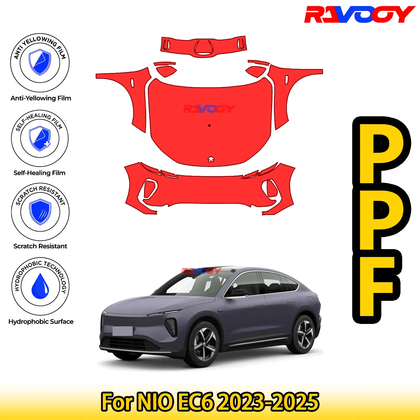 

For NIO EC6 2023-2025 Glossy Matte Black Precut front PPF Kit Paint Protection Film
