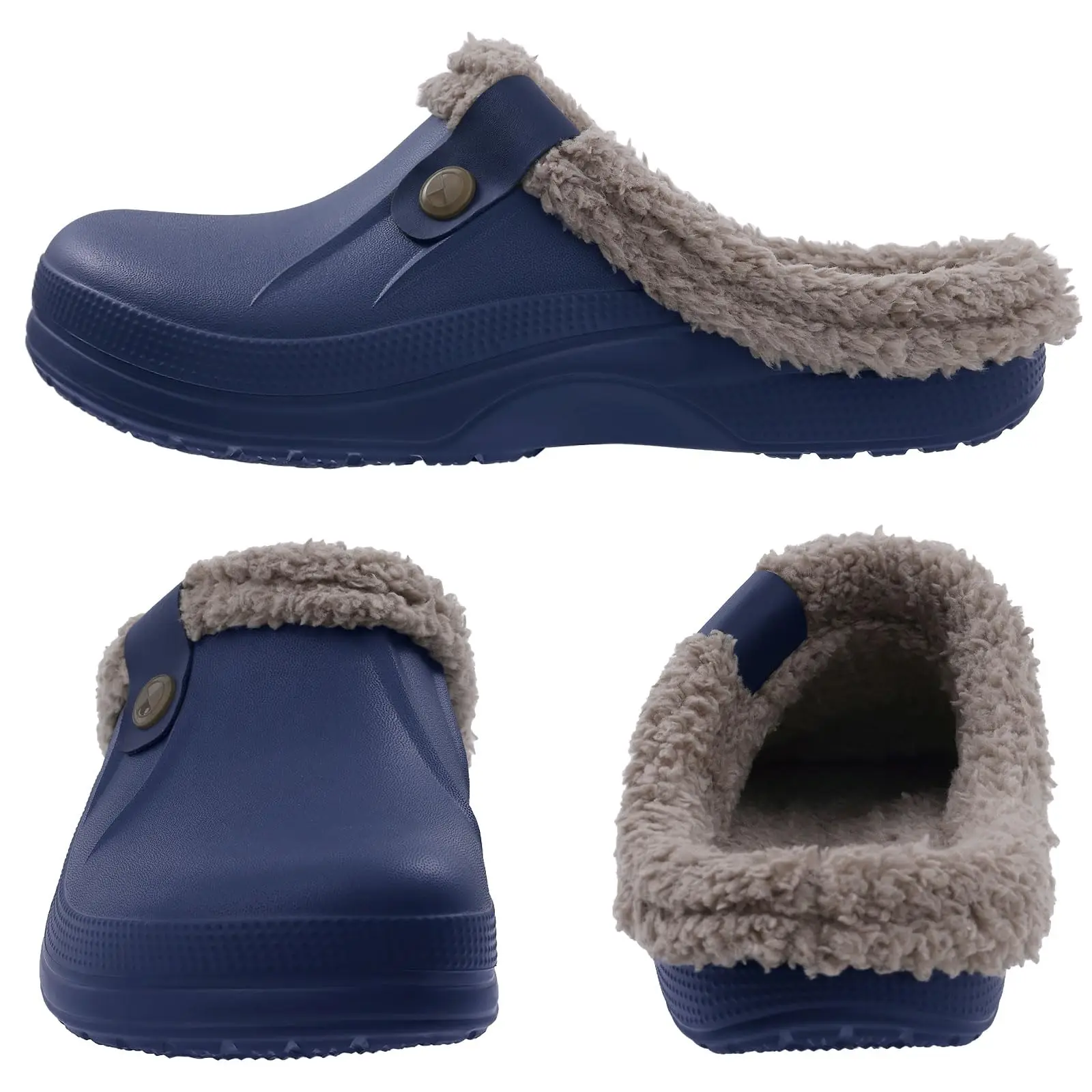 Eyriphy Classic Fur Lined Clogs For Women Waterproof Winter Fuzzy Slippers Mens Cotton Shoes For Indoor And Outdoor Rubber Soles