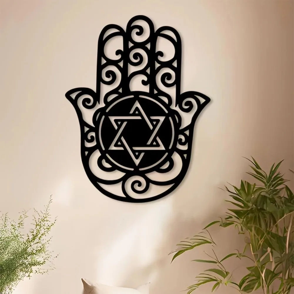CIFBUY Metal Wall Art Hamsa Hand Star of David Sign Iron Craft Sculpture Indoor Outdoor Good Luck Amulet Plaque