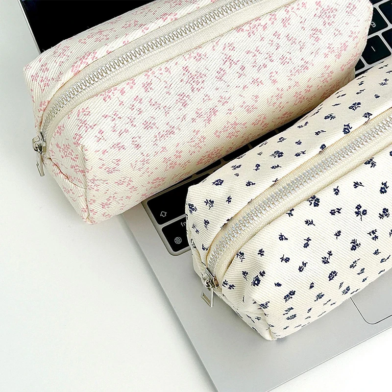 Bolsa para bolígrafos Floral de dibujos animados de gran capacidad para estudiantes, organizador de papelería multifuncional para niñas, estuche para lápices con diseño de impresión