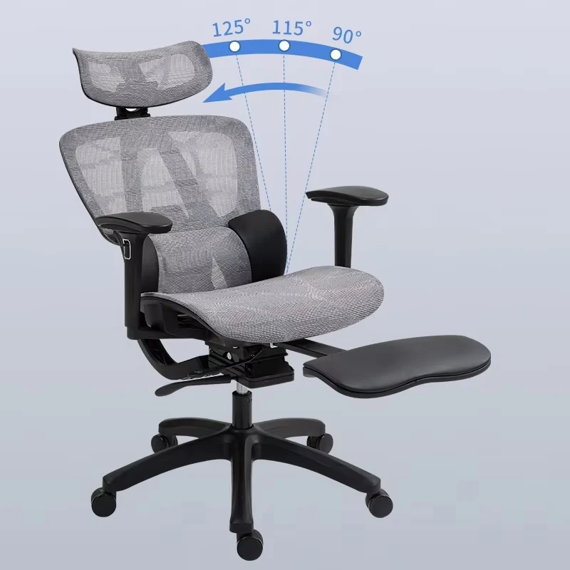 Modern style ergonomic swivel chair gray stainless steel mesh contemporary design