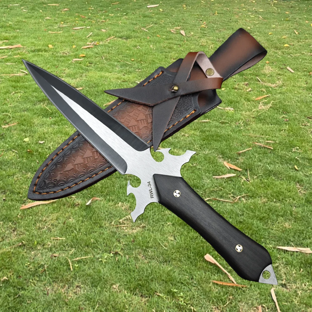 

Double Edges 9CR18MOV Blade Ebony Handles Tactical Hunting Knife Outdoor Hand Tools Camping EDC Self Defense Combat Knife
