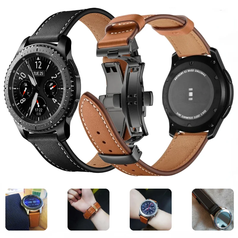 

22mm/20mm Leather Strap for Samsung Galaxy Watch 3/4/5/6 Huawei Watch 4/GT4 Comfortable Replacement Bracelet for Amazfit GTR/GTS