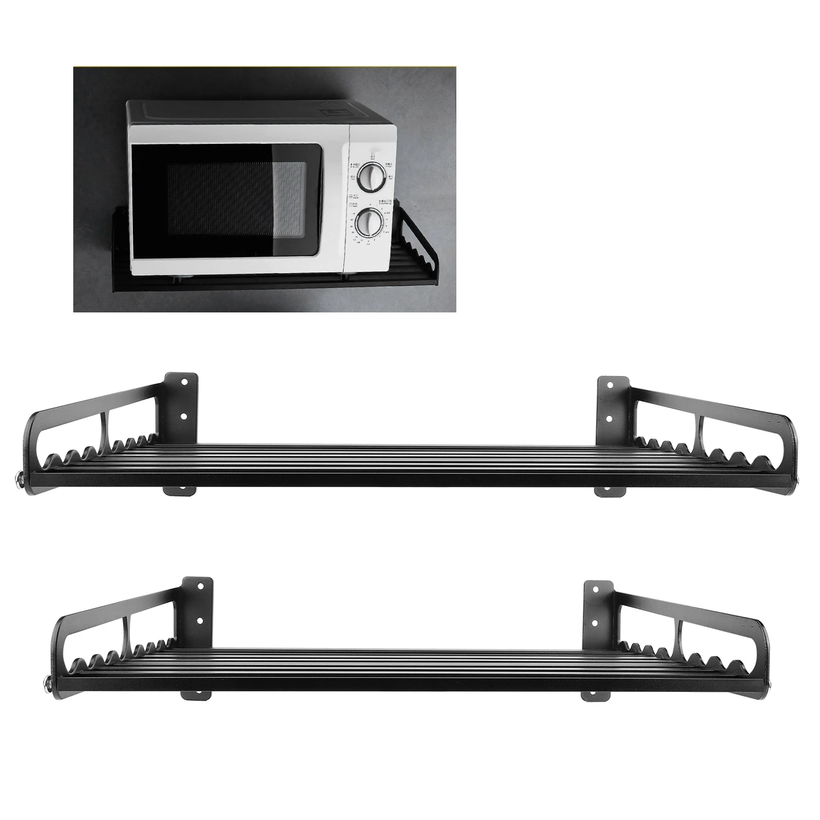 

Microwave Oven Shelf Space Aluminum Kitchen Wall Mounted Rack Organizer Tableware Shelves Home Storage Holder Bracket