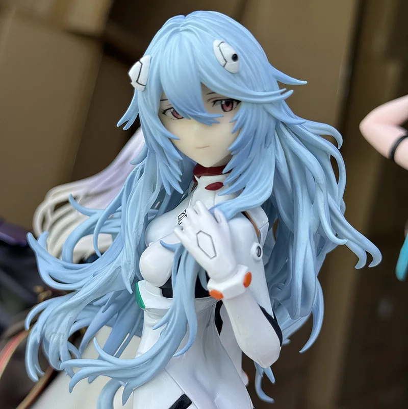 Bandai 25Cm Anime NEON GENESIS EVANGELION EVA Ayanami Rei Pakaian Ketat Rambut Panjang Putih Figur Aksi Model Boneka Hadiah Mainan Anak-anak