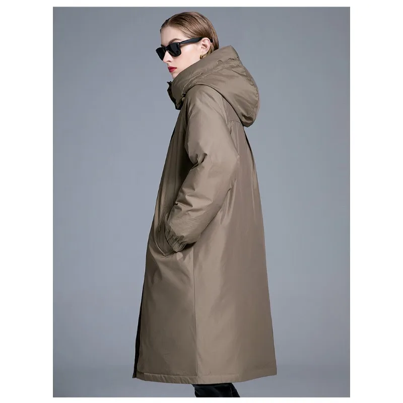 Luxury High Quality 90% White Duck Down Loose-fit Long Hooded Down Jacket for Women New Winter Windproof Warm Coat Trendy New