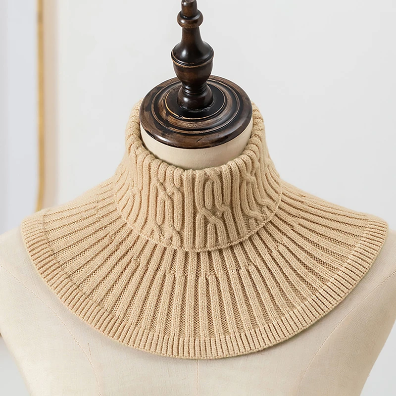 Winter Knitted Cotton Ring Scarf Solid Color Woman Soft Neck Protection Scarf Outdoor Warmer Fake Collar Scarf 25*17cm