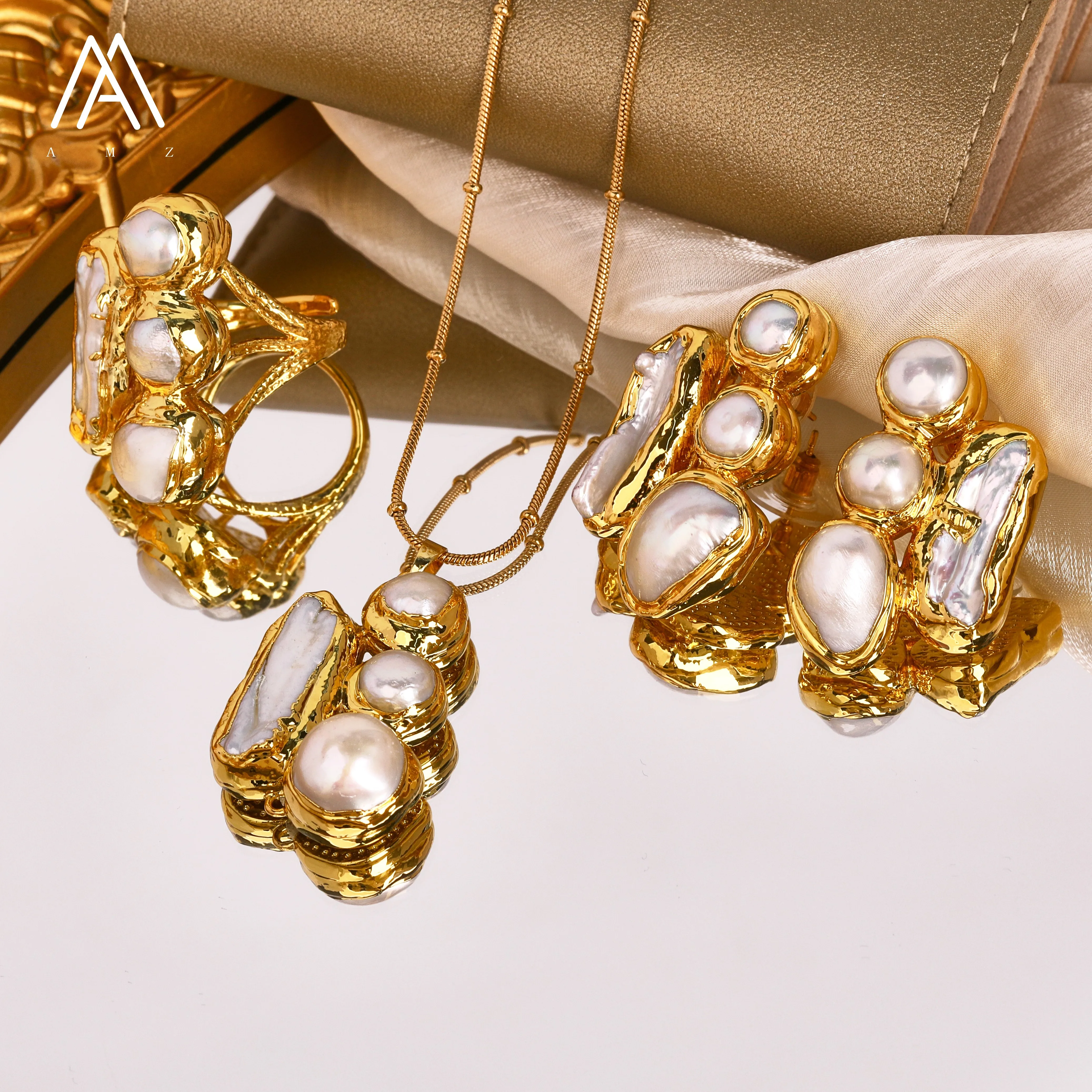 

Sterling Silver Cat Claw Jewelry Sets Adjustable Silver Pendant/Earrings/Rings Freshwater Pearl Jewelry Sets Gold Plated Chain