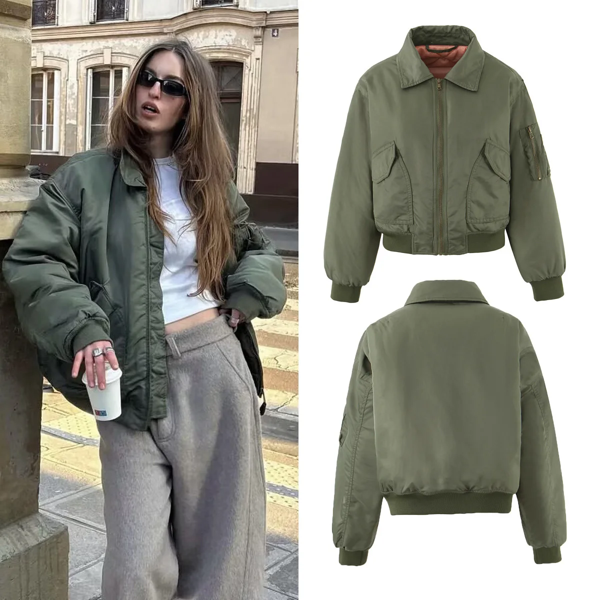 

Женская хлопковая куртка с карманом, украшенным отложным воротником, осенне-зимняя модная верхняя одежда в европейском и американском стиле