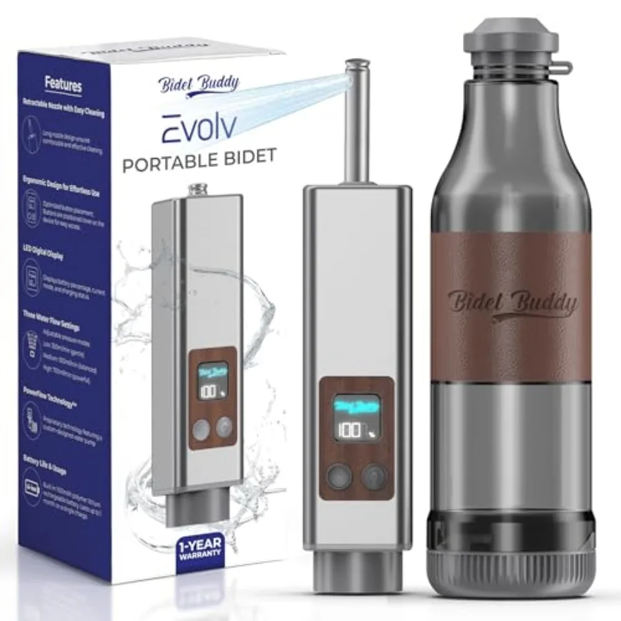 

BIDET BUDDY® Evolv Portable Bidet for Travel 530mL Bottle Self-Cleaning Retractable Nozzle 1100mAh Rechargeable USB C Charging