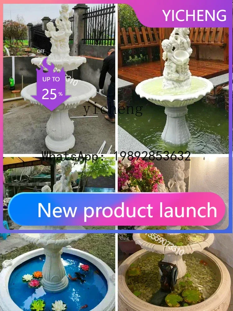 T4  Outdoor, Garden Sandstone Flowing Water Sculpture Large Ornament European Landscaping Ornament