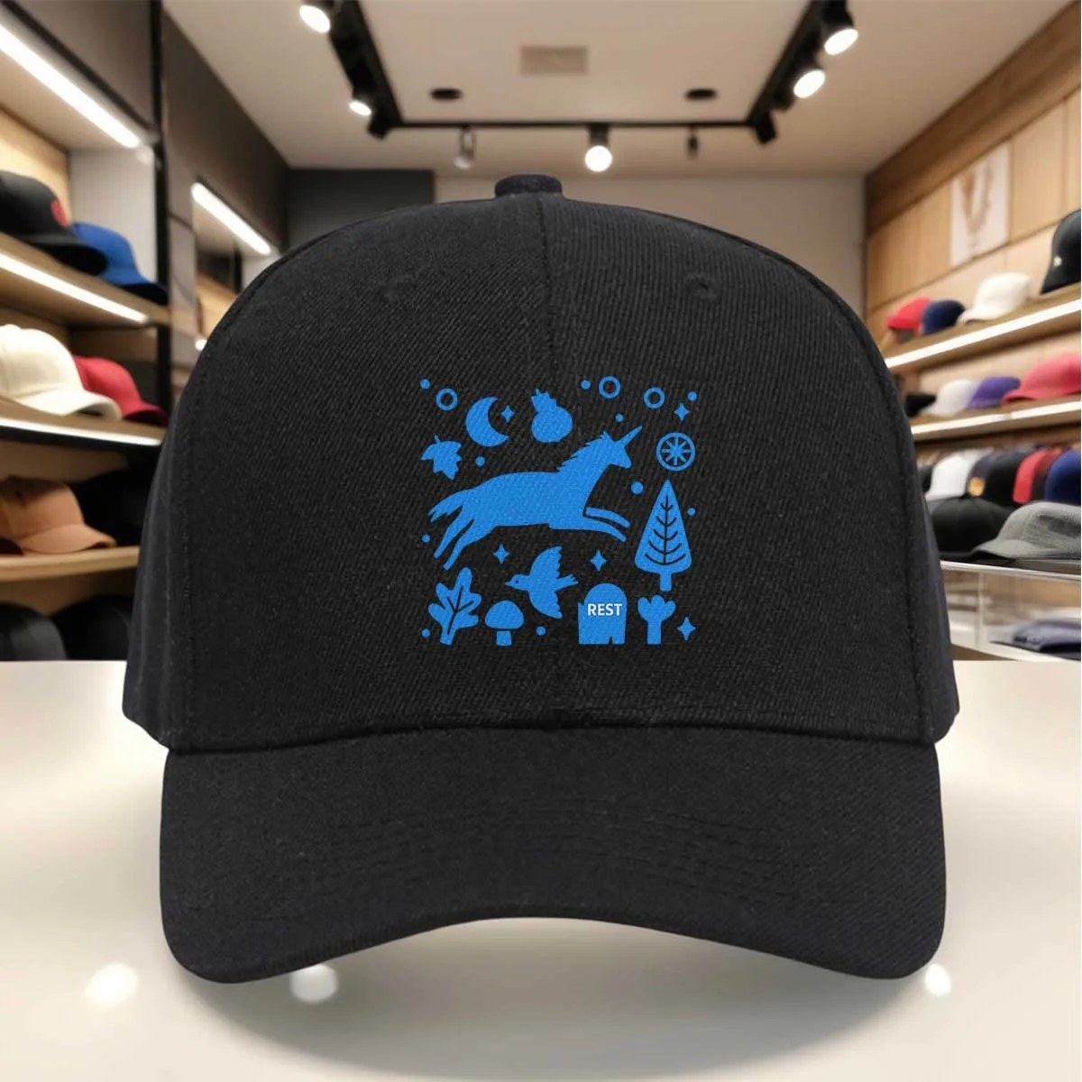 Blue Unicorn & Nature Elements Baseball Cap, Cute Animal Dad Hat, Comfortable Adjustable Casual Cap for Outdoor