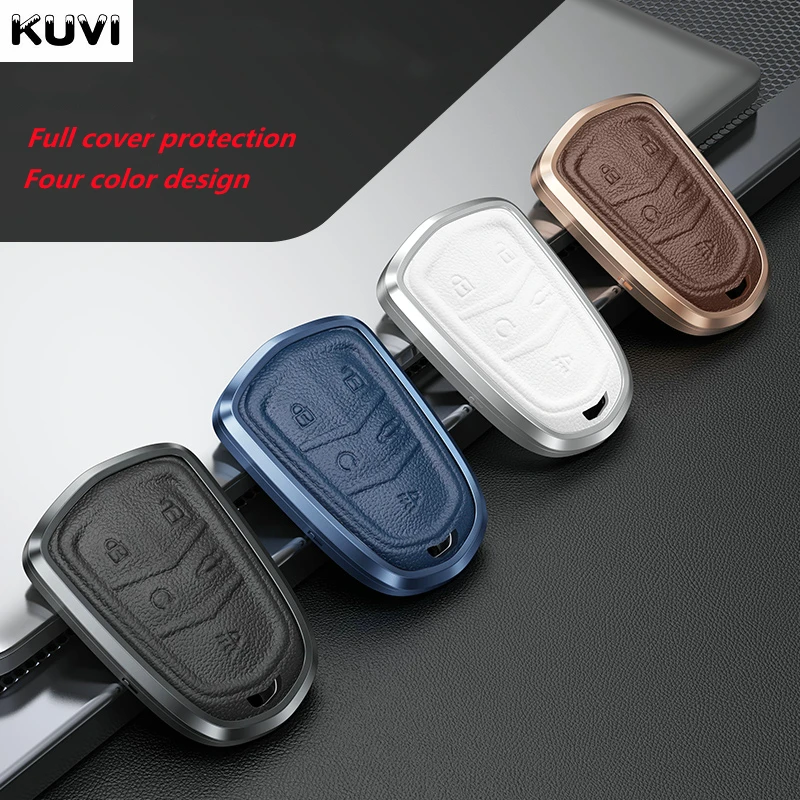 Alloy Leather Car Remote Key Case Cover Shell Fob For Cadillac ATS ATS-L XLS XTS XT4 XT5 XT6 CT6 CTS CTS-V SRX 28T Accessories