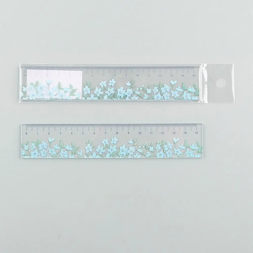 Régua acrílica transparente Double-Duty para estudante, Régua reta criativa, Multifuncional Flower Bookmark, Régua de Elaboração Tulip, 15cm