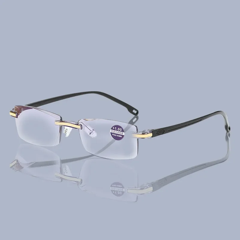 

2021 Frameless Square Reading Glasses for Men Women's Anti Blue Light Computer Glasses Far Sight Presbyopia Reader Glasses Light