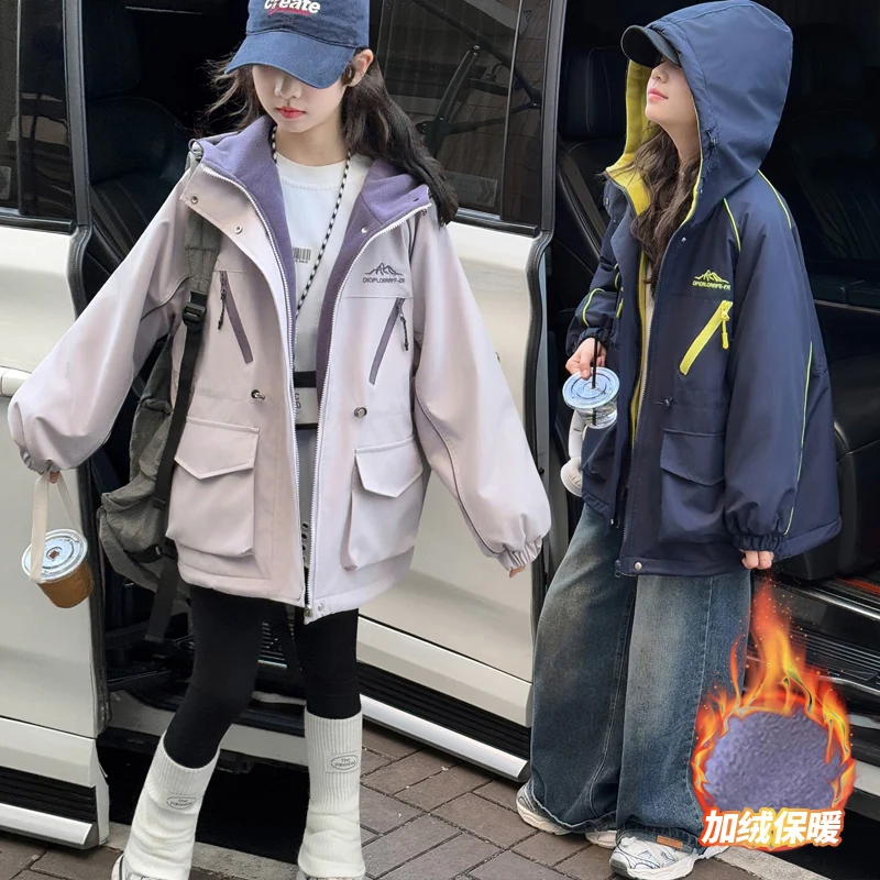 

New Outdoor Autumn Winter Boy's Girl's Fleece-Lined Thickened Jacket Cotton Coat Waterproof Breathable Warm Mountain Climbing