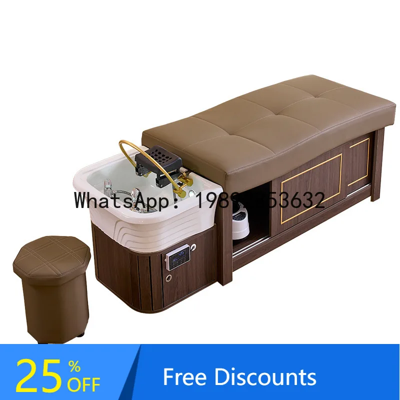 

YFY Hair Salon Solid Wood Shampoo Bed Beauty Ceramic Basin Head Therapy Bed Water Circulation Steaming