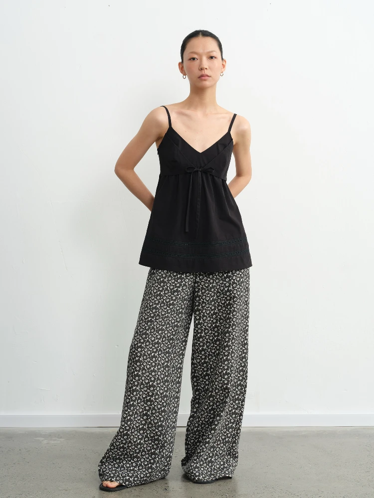 

Liber 25SS Women's Casual Pants Floral Print Straight Leg Floor-Length Loose Fit Commute Sle l Waist Long Trousers