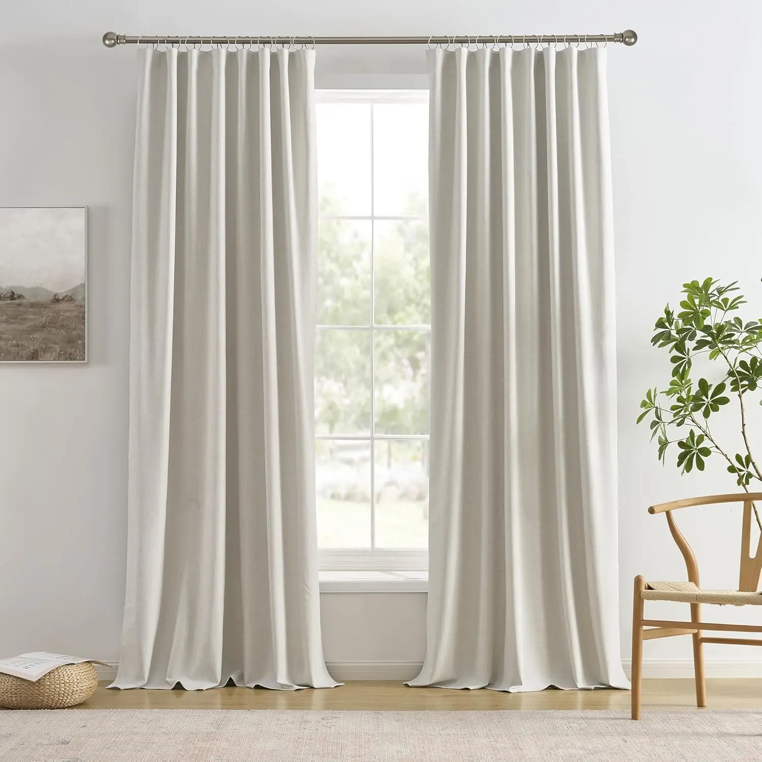 

2 PCs Extra Wide Linen Blackout Curtains 100 Inches Long,Back Tab Pleaetd Drapes with Hooks Track System Curtain Panels
