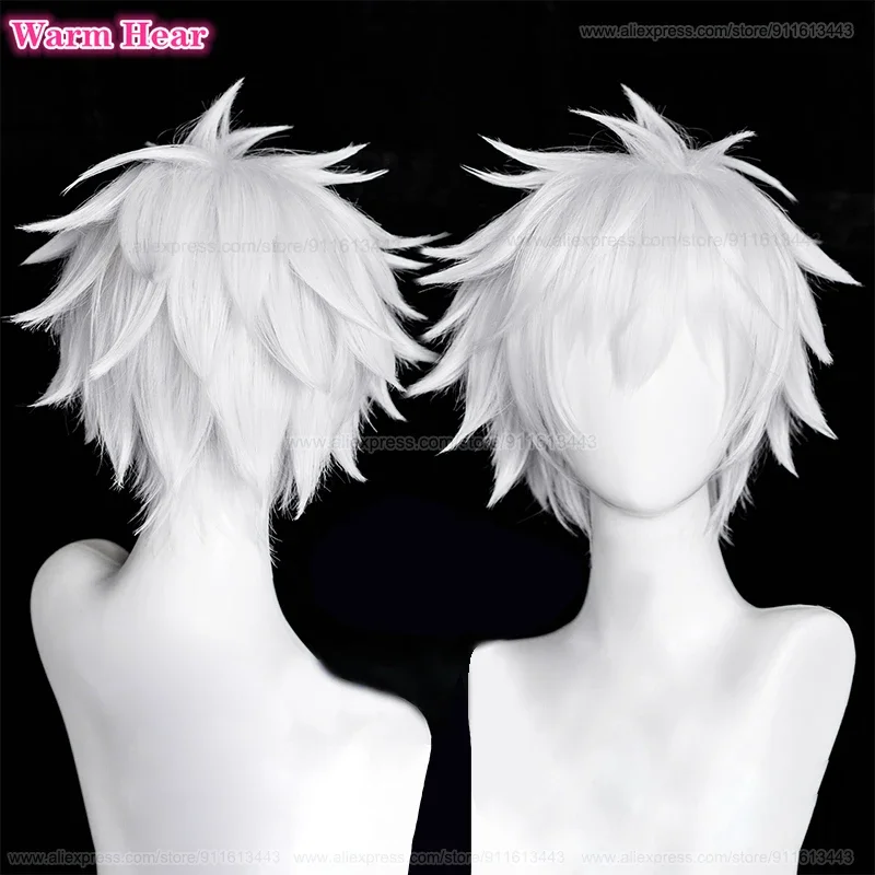 Anime Killua Zoldyck Cosplay Wig Killua Zaoldyeck Short White Shaggy Layered Wigs Heat Resistant Hair Halloween Wigs   Wig Cap