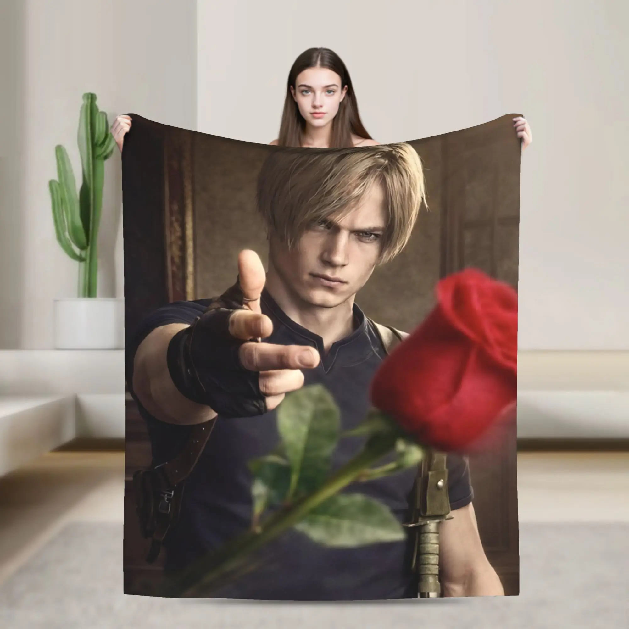 Leon S Kennedy Meme Residents Evils Blanket Flannel Decoration  Breathable Warm Throw Blanket for Home Office Plush Thin Quilt