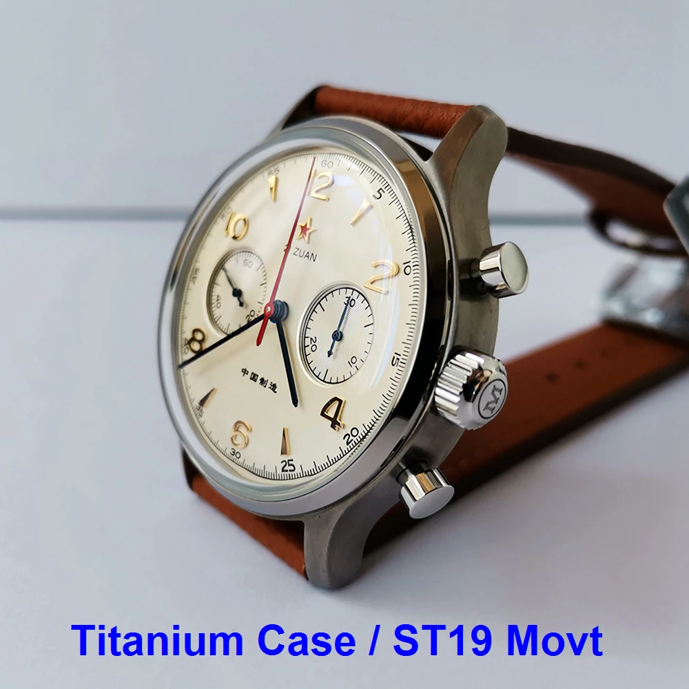 Titanium 1963 Pilot Chronograph Watch Tianjin ST19 Chrono Watch Men 40mm Hand Wind Mechanical Wristwatches Vintage 1963 Clocks